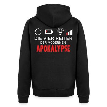 Die vier modernen apokalyptischen Reiter Nerd geek - Unisex Premium Bio Zip Hoodie - Schwarz - Hinten - Nico (187cm)