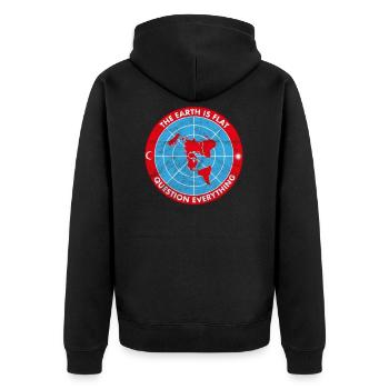 Flat Earth Society - Theorie Verschwörung Vintage - Unisex Premium Bio Zip Hoodie - Schwarz - Hinten - Nico (187cm)