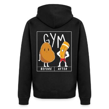 Potato Gym Before After GYM Shirt Gift Idea - Unisex Premium Bio Zip Hoodie - Schwarz - Hinten - Nico (187cm)