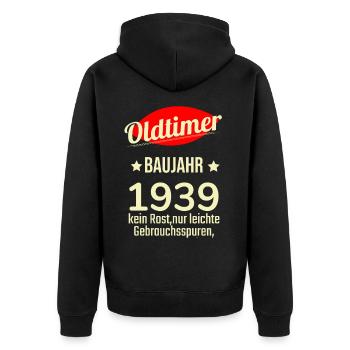 Oldtimer built in 1939 No rust Easily used - Unisex Premium Organic Zip Hoodie - black - Back - Nico (187cm)