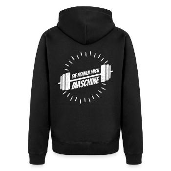 Sie Nennen mich Maschine, Lustiges Bodybuilder - Unisex Premium Bio Zip Hoodie - Schwarz - Hinten - Nico (187cm)
