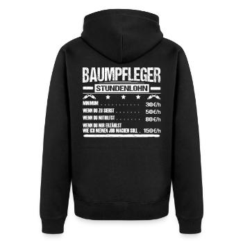 Baumpfleger Stundenlohn Arborist Geschenk - Unisex Premium Bio Zip Hoodie - Schwarz - Hinten - Nico (187cm)