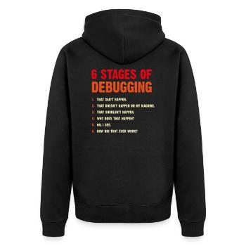Entwickler Debugging Computer Scientist Geek Coder - Unisex Premium Bio Zip Hoodie - Schwarz - Hinten - Nico (187cm)