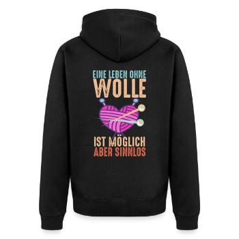 Stricken Häkeln und kreative Handarbeiten - Unisex Premium Bio Zip Hoodie - Schwarz - Hinten - Nico (187cm)