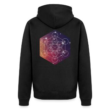Sacred Geometry Metatrons Cube Mandala - Unisex Premium Organic Zip Hoodie - black - Back - Nico (187cm)