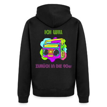 90er jahre - Unisex Premium Bio Zip Hoodie - Schwarz - Hinten - Nico (187cm)