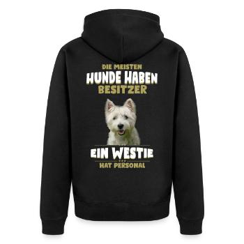 Westie Shirt - Westie Hund TShirt - Unisex Premium Bio Zip Hoodie - Schwarz - Hinten - Nico (187cm)