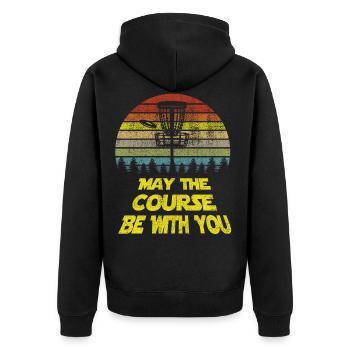 Frisbees Shirt Gift May The Course Be With You - Unisex Premium Organic Zip Hoodie - black - Back - Nico (187cm)