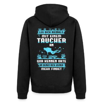 Tauchen Taucherin Taucher Spruch Geschenkidee - Unisex Premium Bio Zip Hoodie - Schwarz - Hinten - Nico (187cm)