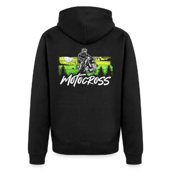 Motocross Motorcross Motocrossfahrer Geschenk - Unisex Premium Bio Zip Hoodie - Schwarz - Hinten - Nico (187cm)