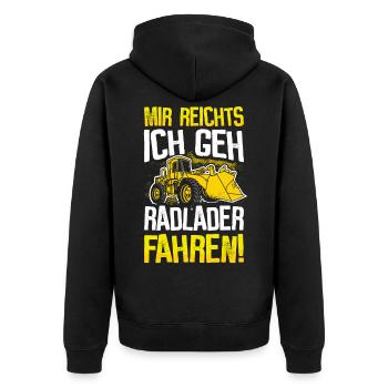 Radlader Radladerfahrer Geschenk Baustelle Bagger - Unisex Premium Bio Zip Hoodie - Schwarz - Hinten - Nico (187cm)