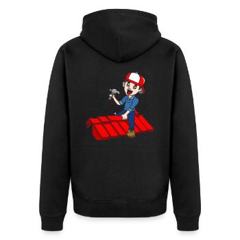 DACHDECKER - Unisex Premium Bio Zip Hoodie - Schwarz - Hinten - Nico (187cm)