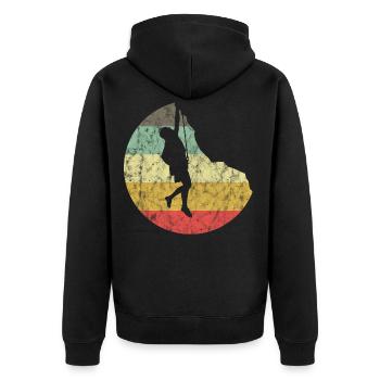Bergsteigen Klettern Geschenk Bouldern Retro Cool - Unisex Premium Bio Zip Hoodie - Schwarz - Hinten - Nico (187cm)