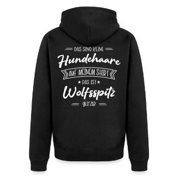 Wolfsspitz Shirt - Keeshond Hund TShirt - Unisex Premium Bio Zip Hoodie - Schwarz - Hinten - Nico (187cm)