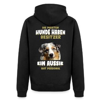 Australian Shepherd - Aussie Hund - Unisex Premium Bio Zip Hoodie - Schwarz - Hinten - Nico (187cm)