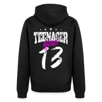 Teenager Jugendlicher Geschenk Geschenkidee - Unisex Premium Bio Zip Hoodie - Schwarz - Hinten - Nico (187cm)