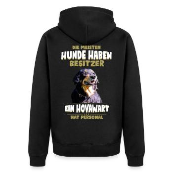 Hovawart TShirt - Hovawart Hund Shirt - Unisex Premium Bio Zip Hoodie - Schwarz - Hinten - Nico (187cm)