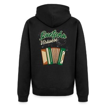Quetschn Zugin Ziach Musik | Harmonika Akkordeon - Unisex Premium Bio Zip Hoodie - Schwarz - Hinten - Nico (187cm)