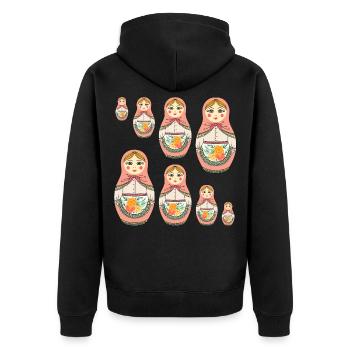 Matroschka Russland Babuschka Puppe - Unisex Premium Bio Zip Hoodie - Schwarz - Hinten - Nico (187cm)