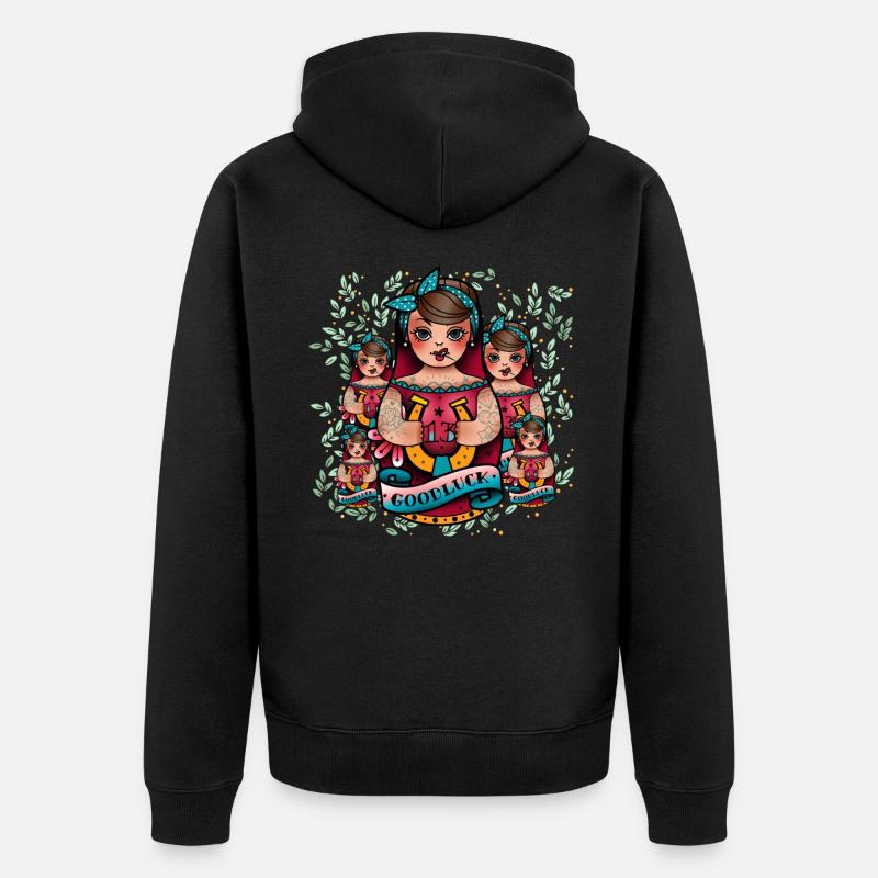 Poupée Matrouchka Russie Babouchka - Veste à capuche bio Premium Unisexe - noir