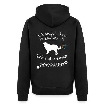 Hovawart Tshirt - Hovawart Hund Shirt - Unisex Premium Bio Zip Hoodie - Schwarz - Hinten - Nico (187cm)