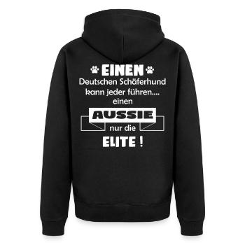 Australian Shepherd Tshirt - Aussie Shirt - Unisex Premium Bio Zip Hoodie - Schwarz - Hinten - Nico (187cm)