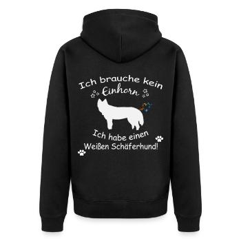 Weisser Schäferhund Tshirt - Weisser Schäferhund - Unisex Premium Bio Zip Hoodie - Schwarz - Hinten - Nico (187cm)