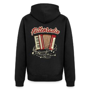 Quetschn Zugin Ziach Musik | Harmonika Akkordeon - Unisex Premium Bio Zip Hoodie - Schwarz - Hinten - Nico (187cm)