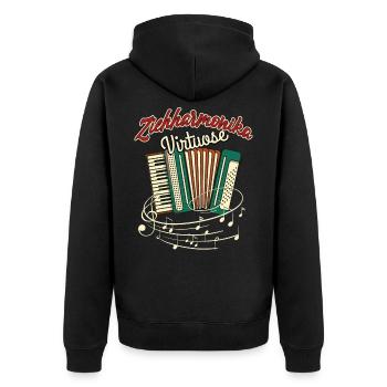 Quetschn Zugin Ziach Musik | Harmonika Akkordeon - Unisex Premium Bio Zip Hoodie - Schwarz - Hinten - Nico (187cm)