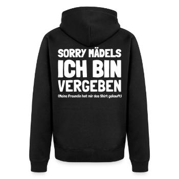 Ich bin vergeben Sorry Mädels - Mann Freund Paar - Unisex Premium Bio Zip Hoodie - Schwarz - Hinten - Nico (187cm)