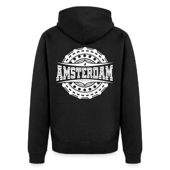 Amsterdam Weiß - Unisex Premium Bio Zip Hoodie - Schwarz - Hinten - Nico (187cm)