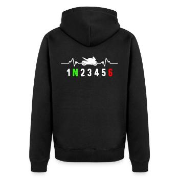 Motorcycle gear shift biker motard heartbeat - Unisex Premium Organic Zip Hoodie - black - Back - Nico (187cm)