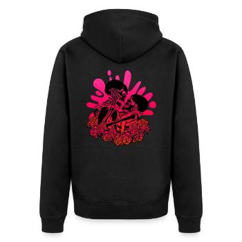 Liebe Skelett Totenkopf Pink Schwarz Rosen Küssen - Unisex Premium Bio Zip Hoodie - Schwarz - Hinten - Nico (187cm)