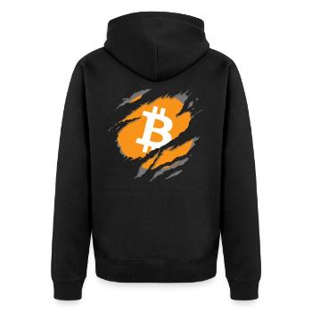 Bitcoin BTC and Crypto Design - Unisex Premium Organic Zip Hoodie - black - Back - Nico (187cm)