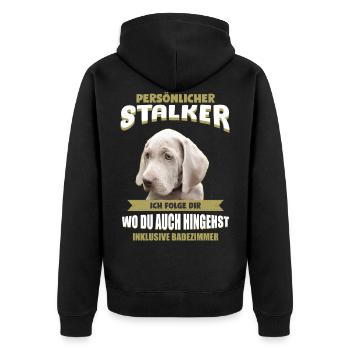 Weimaraner Tshirt - Weimaraner Hund Shirt - Unisex Premium Bio Zip Hoodie - Schwarz - Hinten - Nico (187cm)