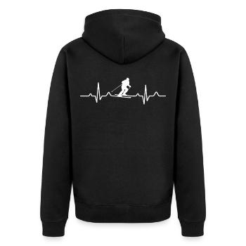 Skifahren Herzschlag Skifahren Herzschlag - Unisex Premium Bio Zip Hoodie - Schwarz - Hinten - Nico (187cm)
