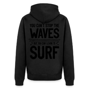 Surfer Surf spruch - Unisex Premium Bio Zip Hoodie - Schwarz - Hinten - Nico (187cm)