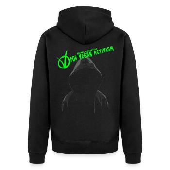 v for vegan activism (aktivist) - Unisex Premium Bio Zip Hoodie - Schwarz - Hinten - Nico (187cm)