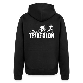 Geschenk Triathlon Triathlete - Unisex Premium Bio Zip Hoodie - Schwarz - Hinten - Nico (187cm)