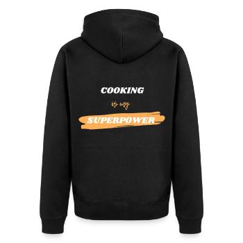 Cooking is my superpower! - Unisex Premium Bio Zip Hoodie - Schwarz - Hinten - Nico (187cm)