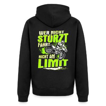 Dirt Bike Motocross Motorrad Biker Spruch Geschenk - Unisex Premium Bio Zip Hoodie - Schwarz - Hinten - Nico (187cm)
