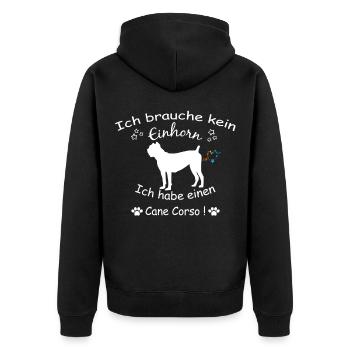 Cane Corso Geschenkidee - Cane Corso Hund - Unisex Premium Bio Zip Hoodie - Schwarz - Hinten - Nico (187cm)