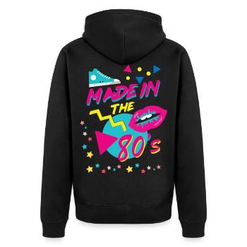made in the 80s - Unisex Premium Bio Zip Hoodie - Schwarz - Hinten - Nico (187cm)