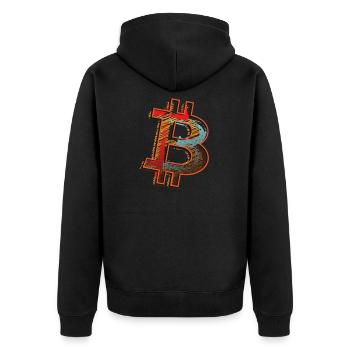 Bitcoin BTC und Crypto Design - Unisex Premium Bio Zip Hoodie - Schwarz - Hinten - Nico (187cm)