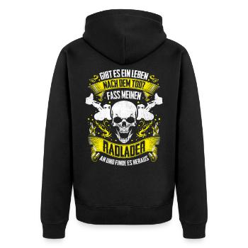 Radlader Bagger Baustelle Bauarbeiter Geschenk - Unisex Premium Bio Zip Hoodie - Schwarz - Hinten - Nico (187cm)