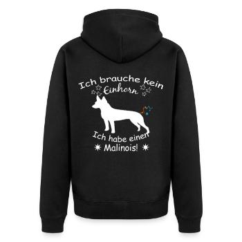 Malinois - Belgischer Schäferhund - Unisex Premium Bio Zip Hoodie - Schwarz - Hinten - Nico (187cm)