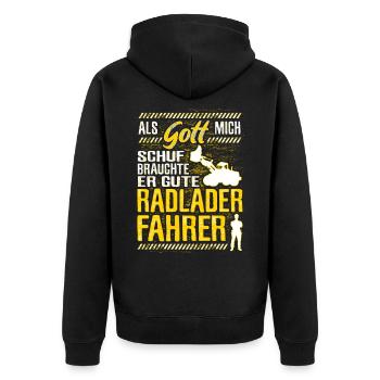 Radlader Fahrer Spruch Bagger Bauarbeiter Geschenk - Unisex Premium Bio Zip Hoodie - Schwarz - Hinten - Nico (187cm)