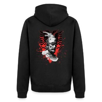 Albanischer Adler Kosovo Designs für Albaner - Unisex Premium Bio Zip Hoodie - Schwarz - Hinten - Nico (187cm)