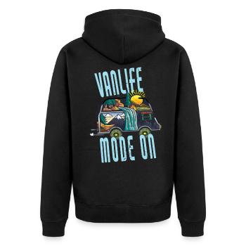 Mode On Camper Van - Unisex Premium Organic Zip Hoodie - black - Back - Nico (187cm)