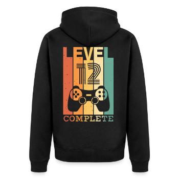 Enfants Niveau 12 ans t-shirt d’anniversaire Gamer - Veste à capuche bio Premium Unisexe - noir - Dos - Nico (187cm)